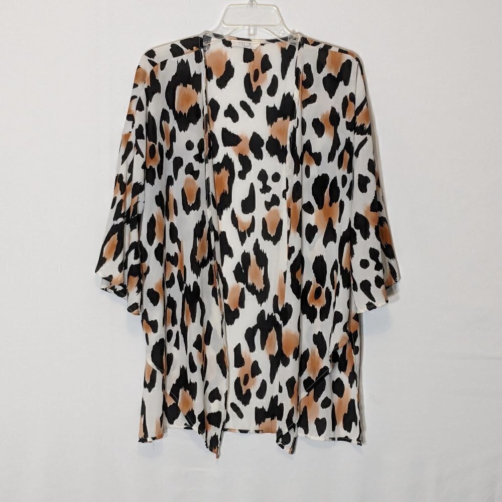 Womens PEACH LOVE CALIFORNIA Black/Tan, Animal Print Chiffon Open Tunic; Size S